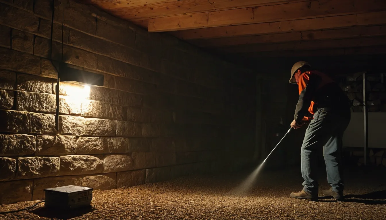 A provider inspecting a basement foundation wall in a the Palmerton area home