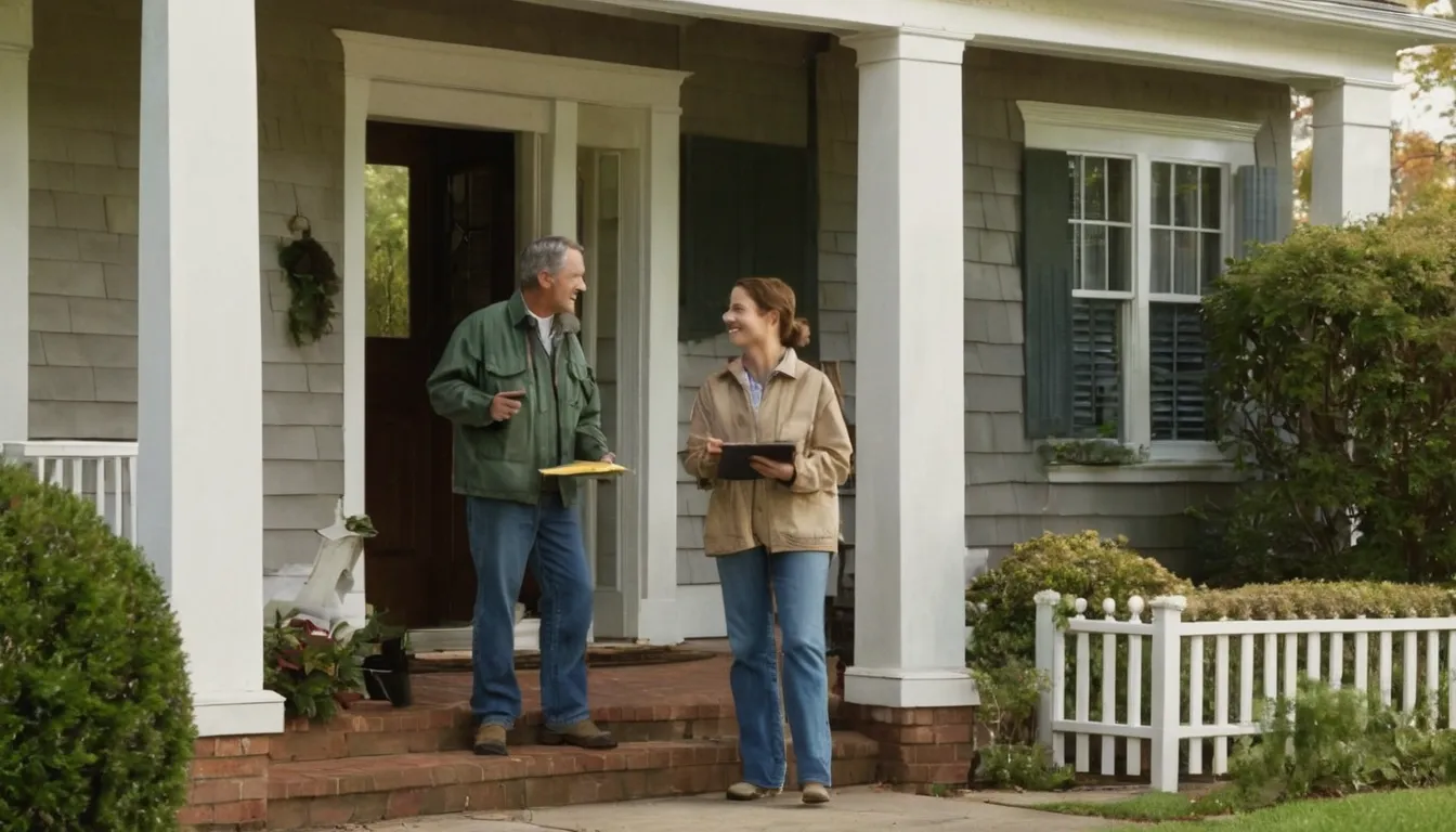 A pest control provider talking with a homeowner at the front door of a home in Palmerton