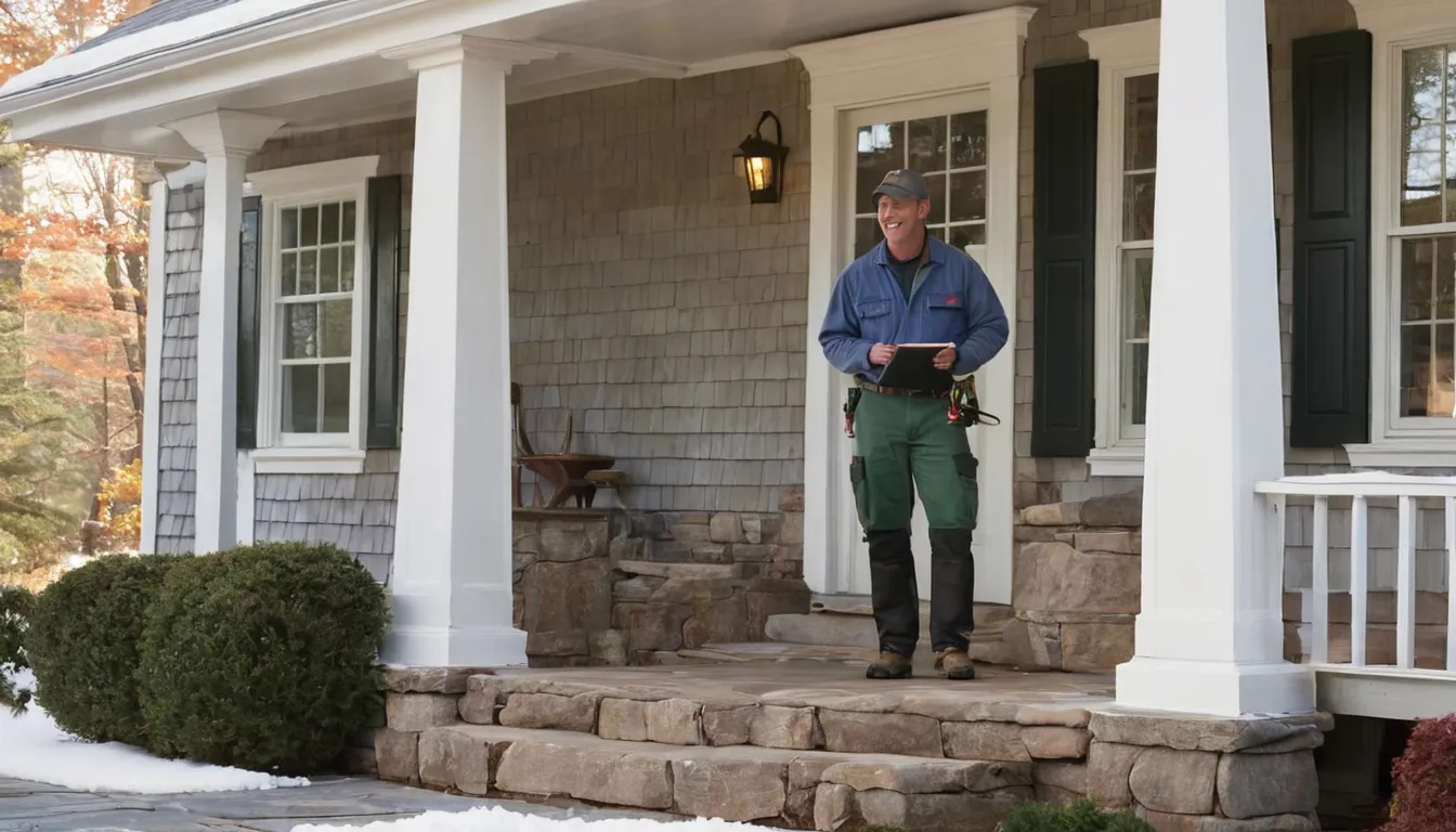 Friendly pest control provider talking with a homeowner at the front door of an older home in Palmerton
